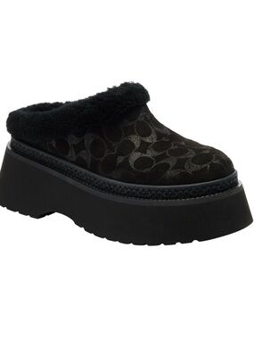 Coach Black Platform Shearling-Trim Mule